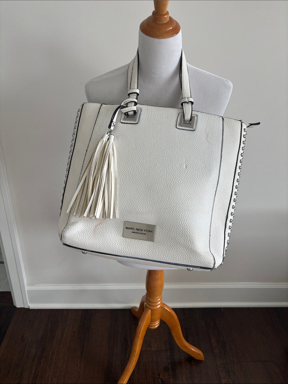 Marc By Marc Jacobs White Pebbled Leather Tote with Tassel